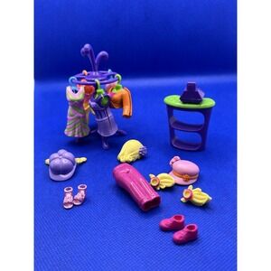 Lot Of Polly Pocket Doll & Accessories Boutique Dresses Clothes Coat Rack Y2K